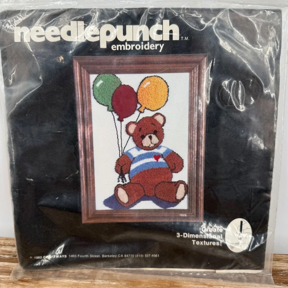 NEW‎ Vintage 1980 Craftways Needlepunch Embroidery Kit Teddy Bear with Balloons